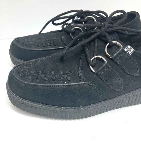 T.U.K Black Suede Viva Low Creeper Size womens 8 Mens 6 Shoes Low Platform - Picture 7 of 14